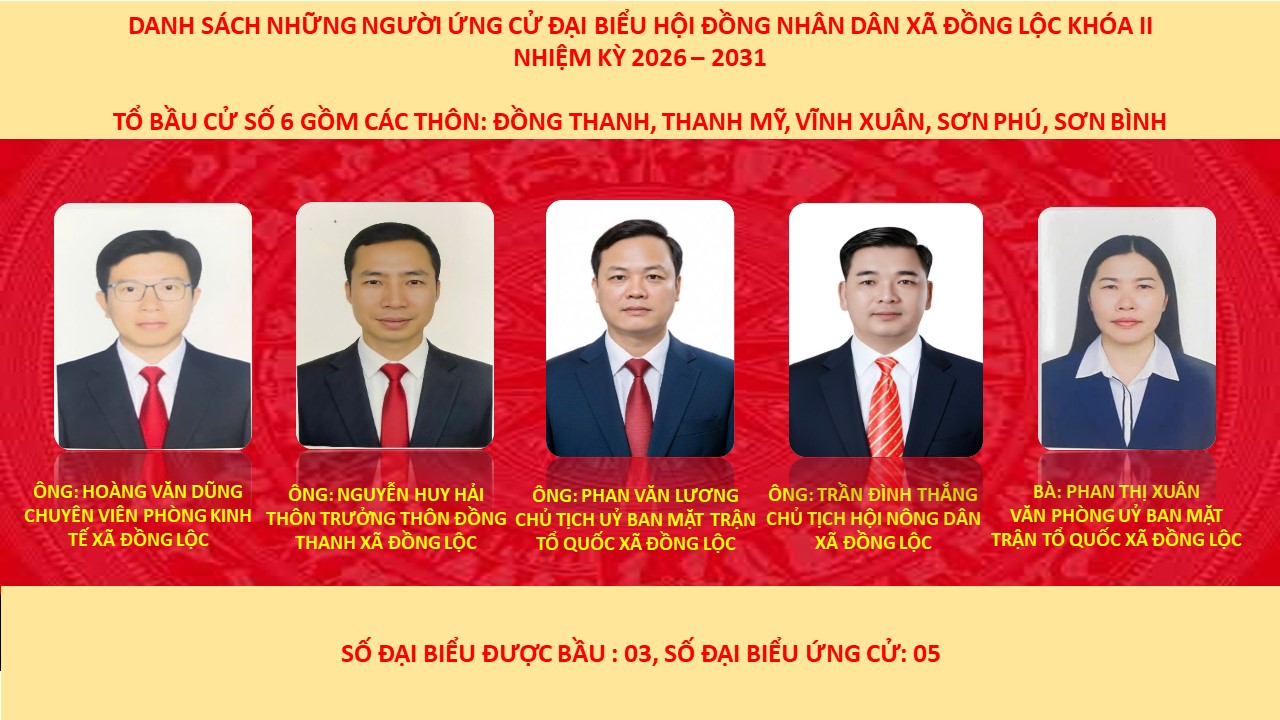 DANH SÁCH NHỮNG NGƯỜI ỨNG CỬ ĐẠI BIỂU HỘI ĐỒNG NHÂN DÂN XÃ ĐỒNG LỘC KHÓA II, NHIỆM KỲ 2026-2031