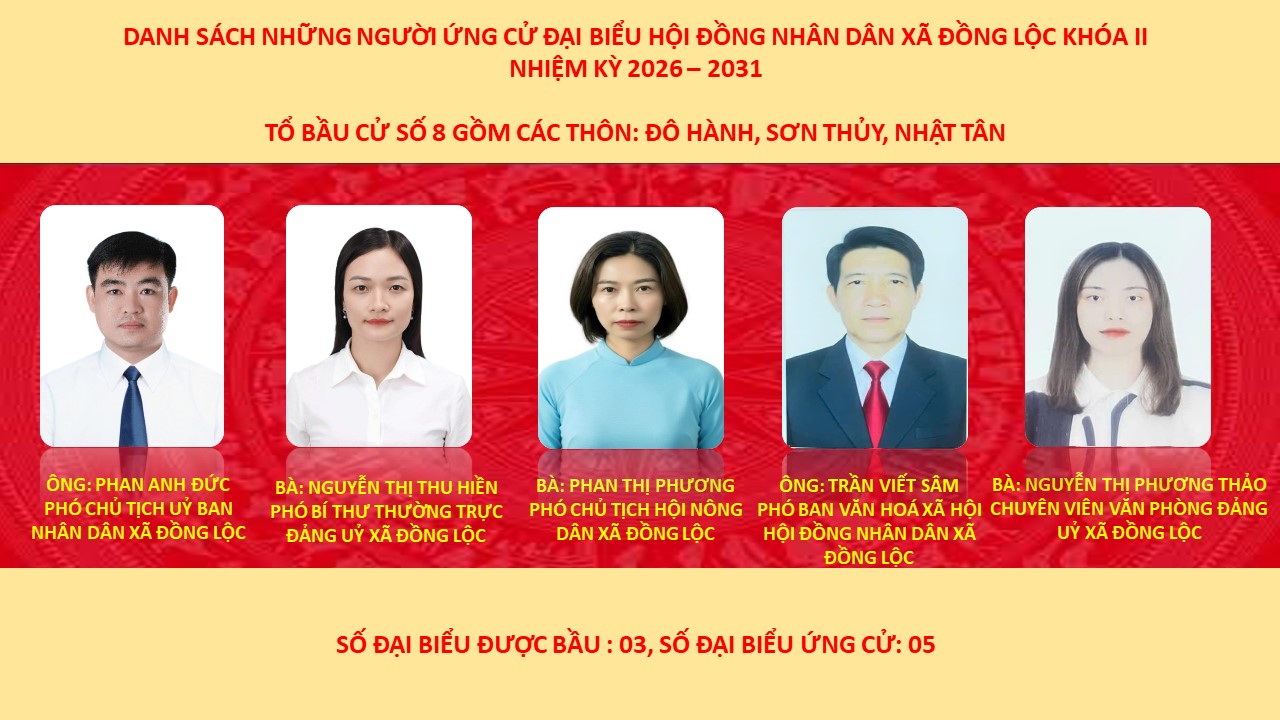 DANH SÁCH NHỮNG NGƯỜI ỨNG CỬ ĐẠI BIỂU HỘI ĐỒNG NHÂN DÂN XÃ ĐỒNG LỘC KHÓA II NHIỆM KỲ 2026-2031
