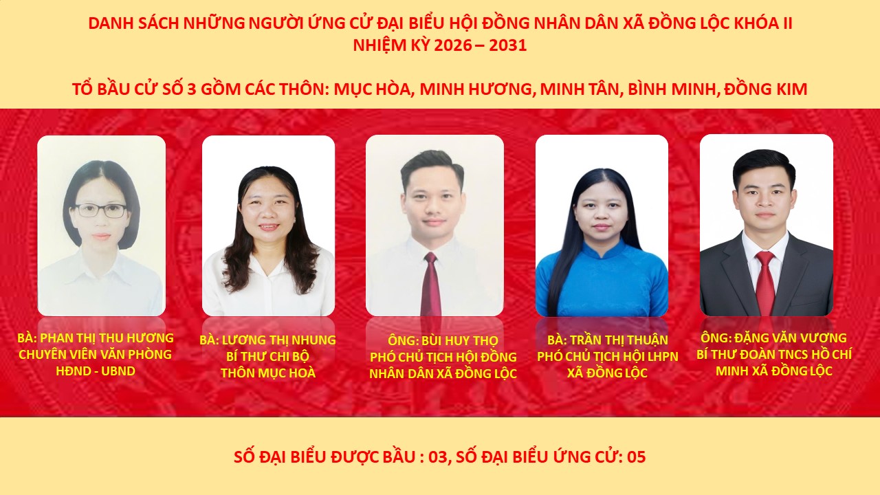 DANH SÁCH NHỮNG NGƯỜI ỨNG CỬ ĐẠI BIỂU HỘI ĐỒNG NHÂN DÂN XÃ ĐỒNG LỘC KHÓA II, NHIỆM KỲ 2026-2031
