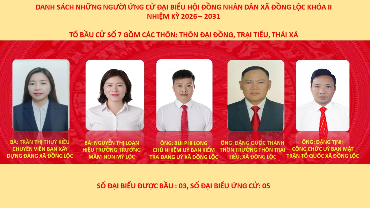 DANH SÁCH NHỮNG NGƯỜI ỨNG CỬ ĐẠI BIỂU HỘI ĐỒNG NHÂN DÂN XÃ ĐỒNG LỘC KHÓA II, NHIỆM KỲ 2026-2031.