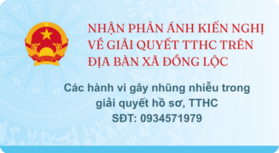 NHẬN PHẢN ÁNH KIẾN NGHỊ VỀ GIẢI QUYẾT TTHC TRÊN ĐỊA BÀN XÃ ĐỒNG LỘC
