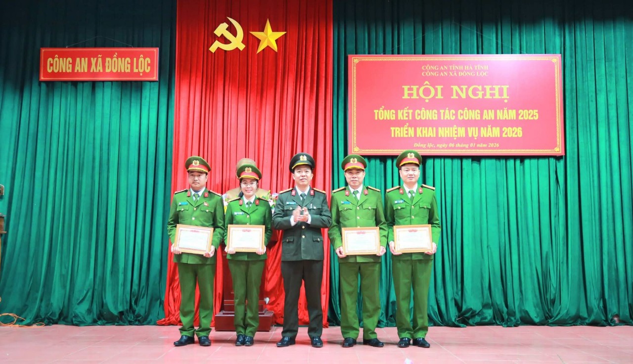 Công an xã Đồng Lộc tổng kết công tác năm 2025, triển khai nhiệm vụ năm 2026. 
