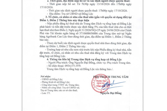 Thông báo danh mục nhà đất cho thuê 