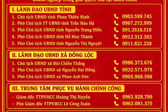 UBND xã Đồng Lộc công khai địa chỉ và số điện thoại Tiếp nhận thông tin phản ánh, kiến nghị của người dân, doanh nghiệp trong giải quyết thủ tục hành chính